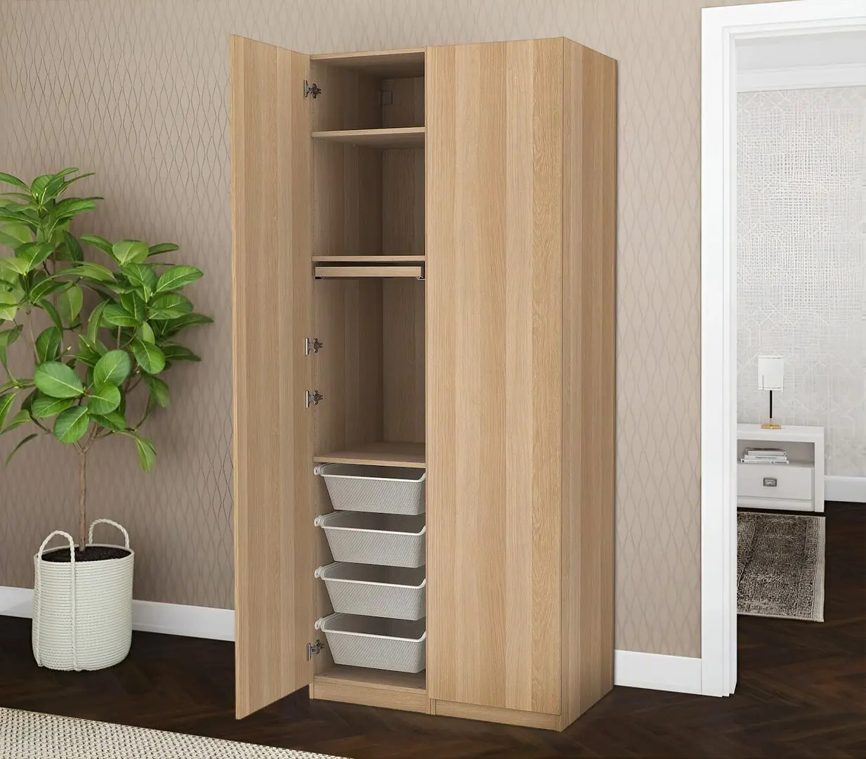 Dulap Ikea Pax/Forsand rafturi/bara/sertare/cosuri 100x60x236 (Aspect Stejar Antichizat)