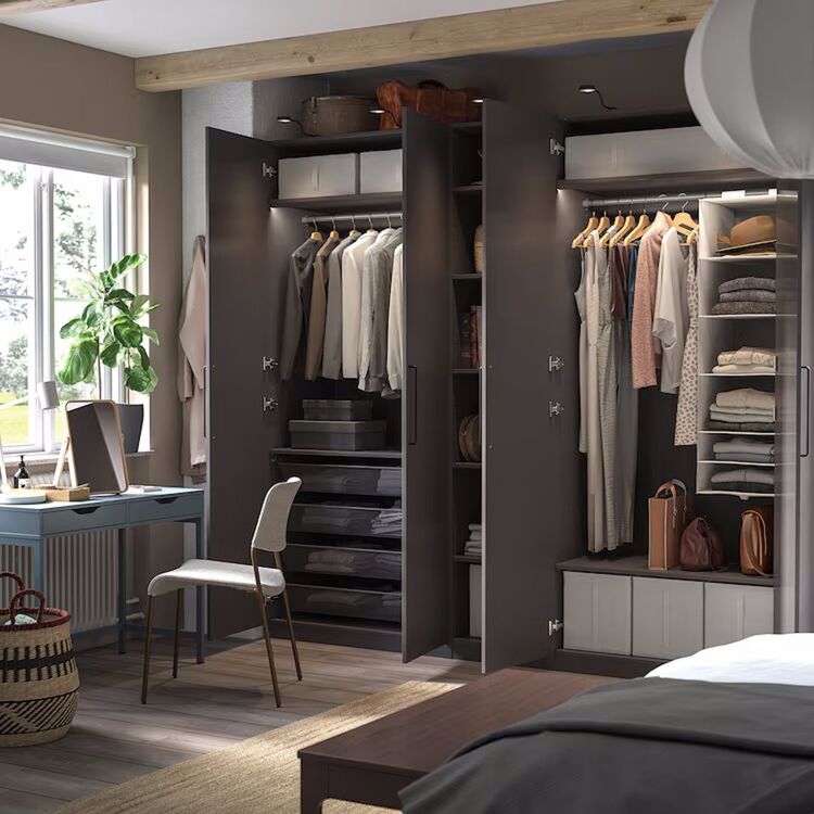 Шкаф Ikea Pax/Forsand полки/штанги/корзины 250x60x236 (Темно-Серый ...