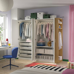 Шкаф Ikea Pax/Forsand полки/штанги/корзины/стеллаж 220x60x201 (Белый/Имитация Дуба) Thumb