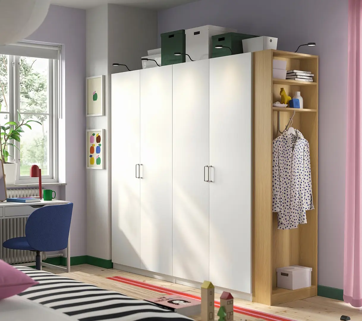 Шкаф Ikea Pax/Forsand полки/штанги/корзины/стеллаж 220x60x201 (Белый/Имитация Дуба)