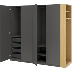 Шкаф Ikea Pax/Forsand полки/штанги/корзины/стеллаж 220x60x201 (Тёмно-серый/Имитация Дуба) Thumb