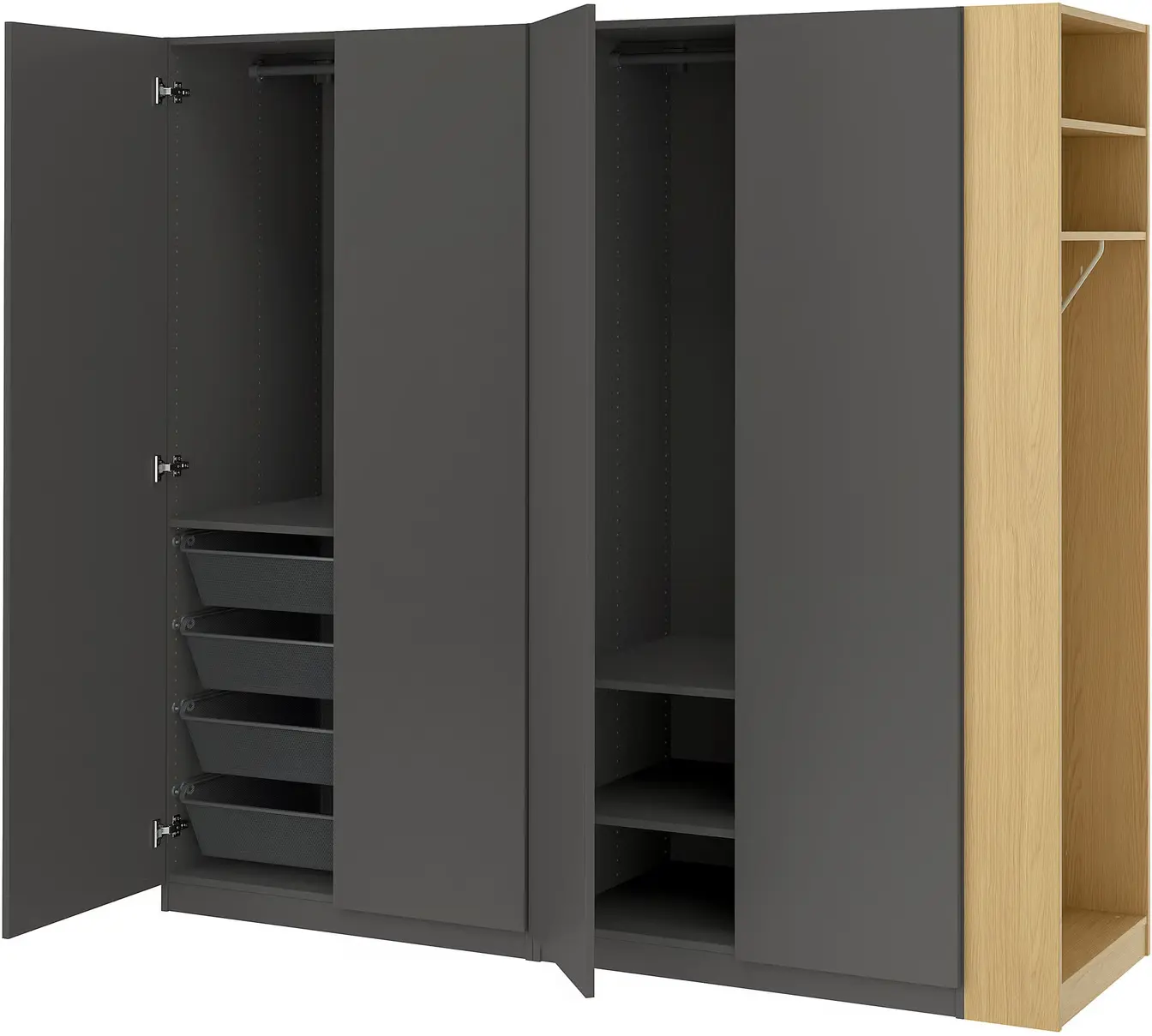 Шкаф Ikea Pax/Forsand полки/штанги/корзины/стеллаж 220x60x201 (Тёмно-серый/Имитация Дуба) - 3