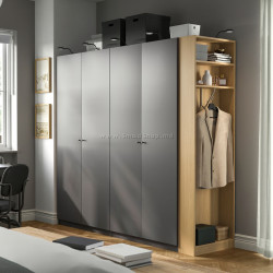 Шкаф Ikea Pax/Forsand полки/штанги/корзины/стеллаж 220x60x201 (Тёмно-серый/Имитация Дуба)