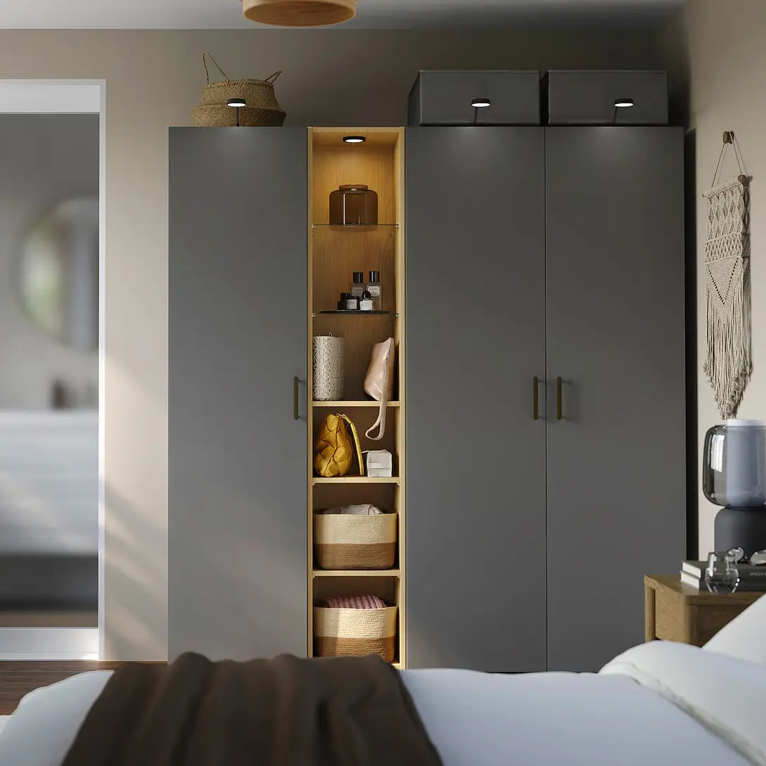 Dulap Ikea Pax/Forsand rafturi/bare/etajera 185x60x201 (Gri inchis/Aspect Stejar)