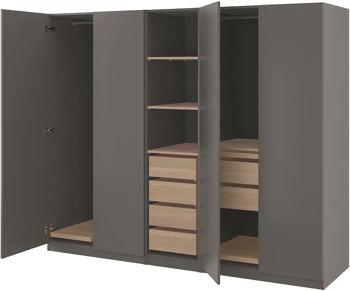 Dulap Ikea Pax/Forsand rafturi/bare/sertare 250x60x201 (Gri inchis/Aspect Stejar Antichiza)