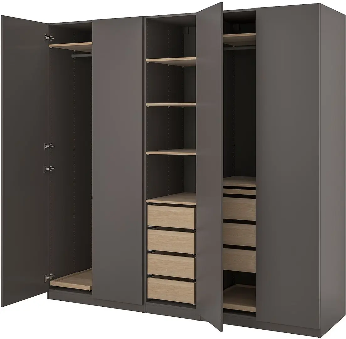 Dulap Ikea Pax/Forsand rafturi/bare/sertare 250x60x236 (Gri inchis/Aspect Stejar Antichizat)