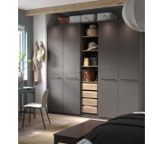 Шкаф Ikea Pax/Forsand полки/штанги/ящики 250x60x236 (Тёмно-серый/Имитация Состаренного Дуба)