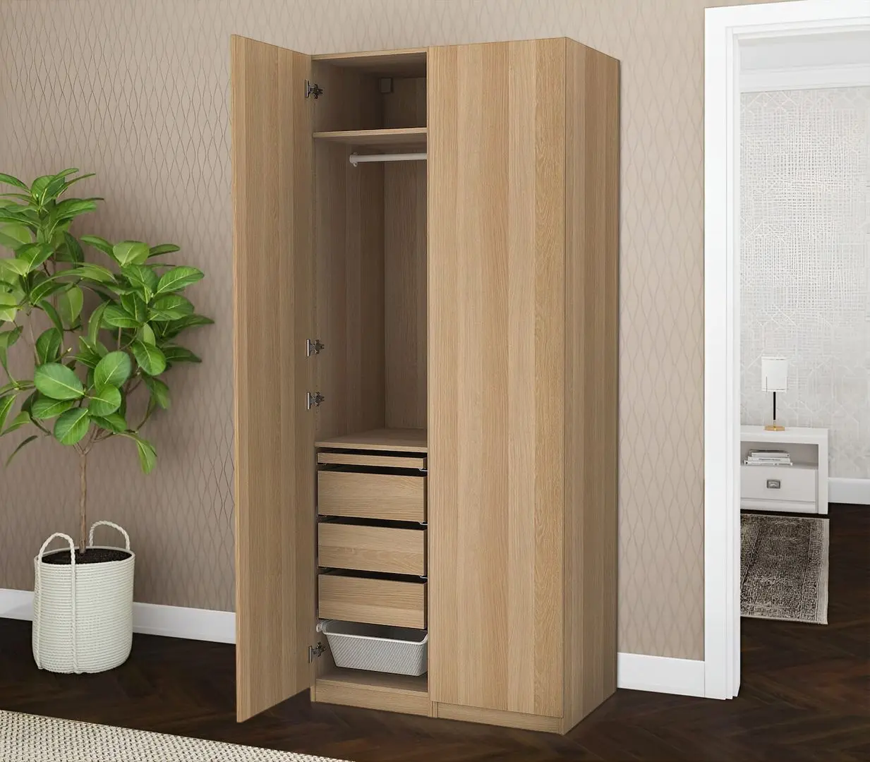 Dulap Ikea Pax/Forsand rafturi/bare/sertare/cosuri 100x60x236 (Aspect Stejar Antichizat)