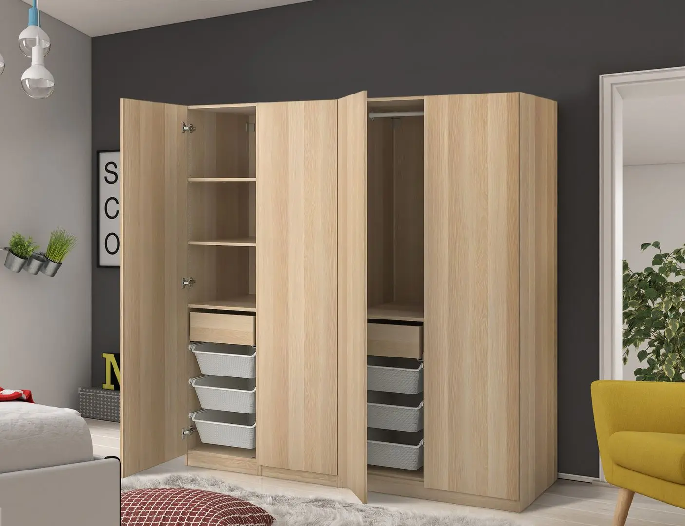 Dulap Ikea Pax/Forsand rafturi/bare/sertare/cosuri 200x60x201 (Aspect Stejar Antichizat)