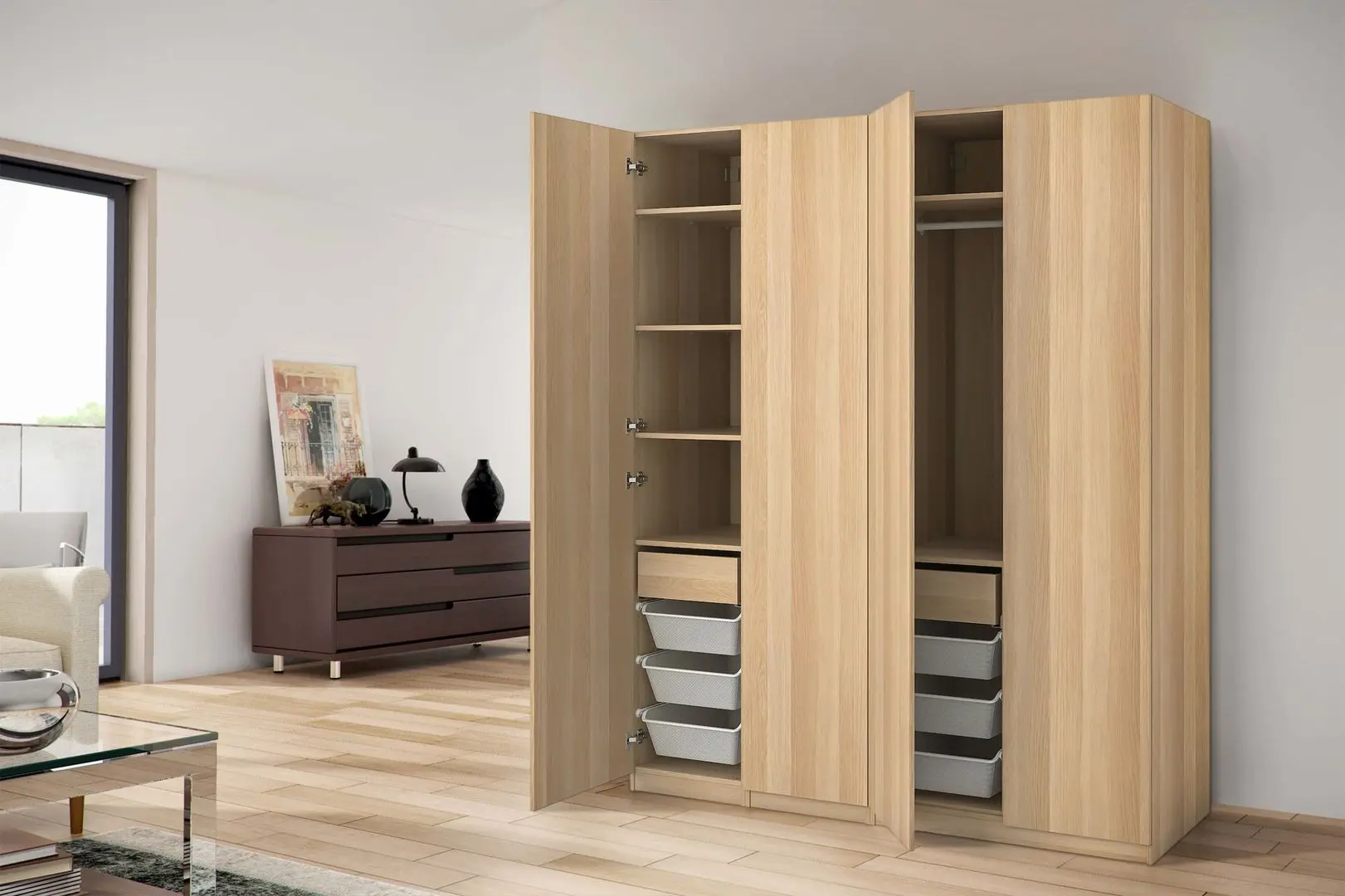 Dulap Ikea Pax/Forsand rafturi/bare/sertare/cosuri 200x60x236 (Aspect Stejar Antichizat)