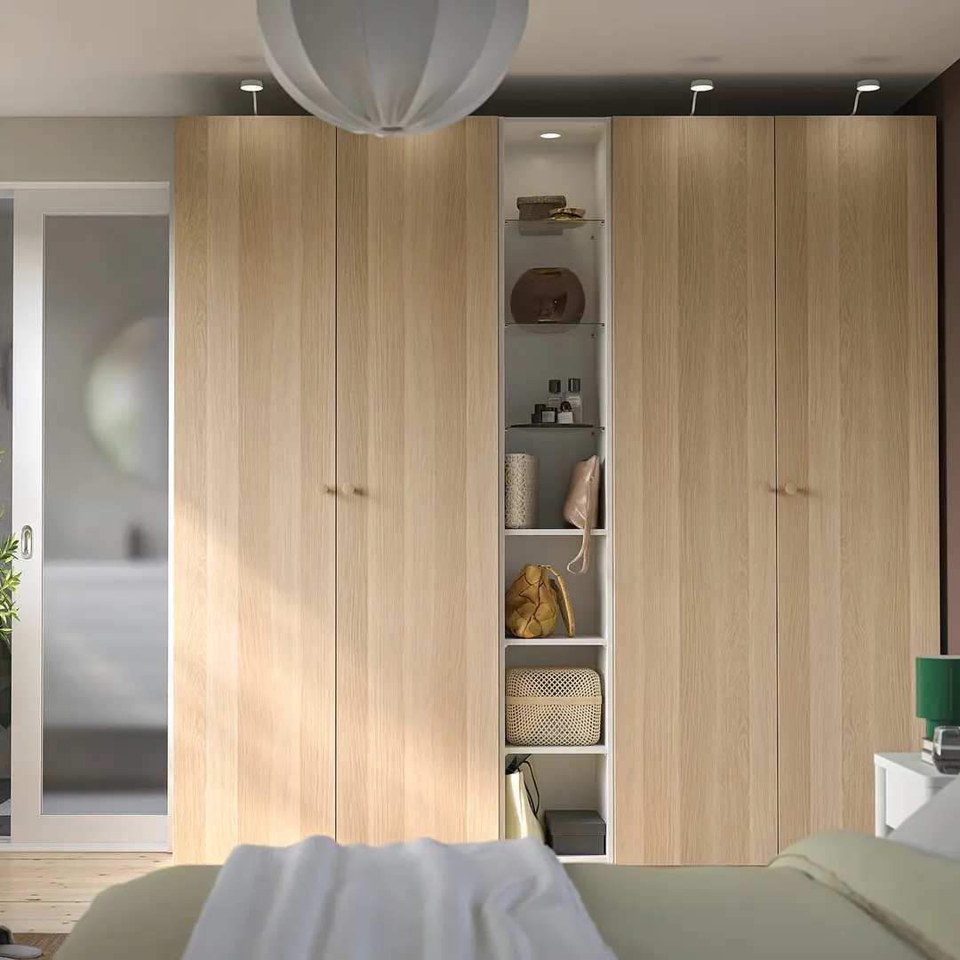 Dulap Ikea Pax/Forsand rafturi/bare/sertare/cosuri/etajera 235x60x236 (Aspect Stejar Antichizat/Alb)