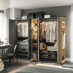 Dulap Ikea Pax/Forsand rafturi/bare/sertare/cosuri/etajere 255x60x201 (Gri inchis/Aspect Stejar) Thumb