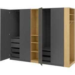 Dulap Ikea Pax/Forsand rafturi/bare/sertare/cosuri/etajere 255x60x201 (Gri inchis/Aspect Stejar) Thumb