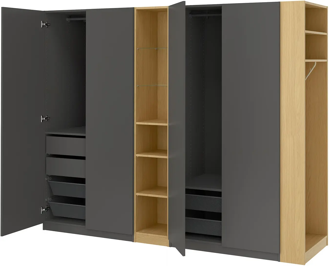 Dulap Ikea Pax/Forsand rafturi/bare/sertare/cosuri/etajere 255x60x201 (Gri inchis/Aspect Stejar) - 4