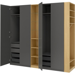 Dulap Ikea Pax/Forsand rafturi/bare/sertare/cosuri/etajere 255x60x236 (Gri inchis/Aspect Stejar) Thumb