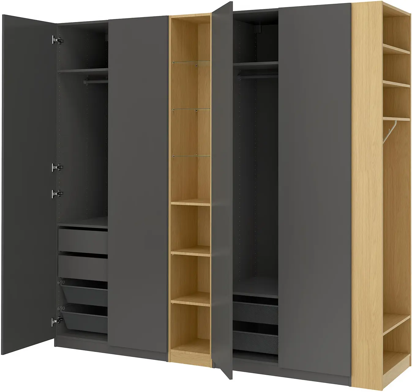 Dulap Ikea Pax/Forsand rafturi/bare/sertare/cosuri/etajere 255x60x236 (Gri inchis/Aspect Stejar) - 4