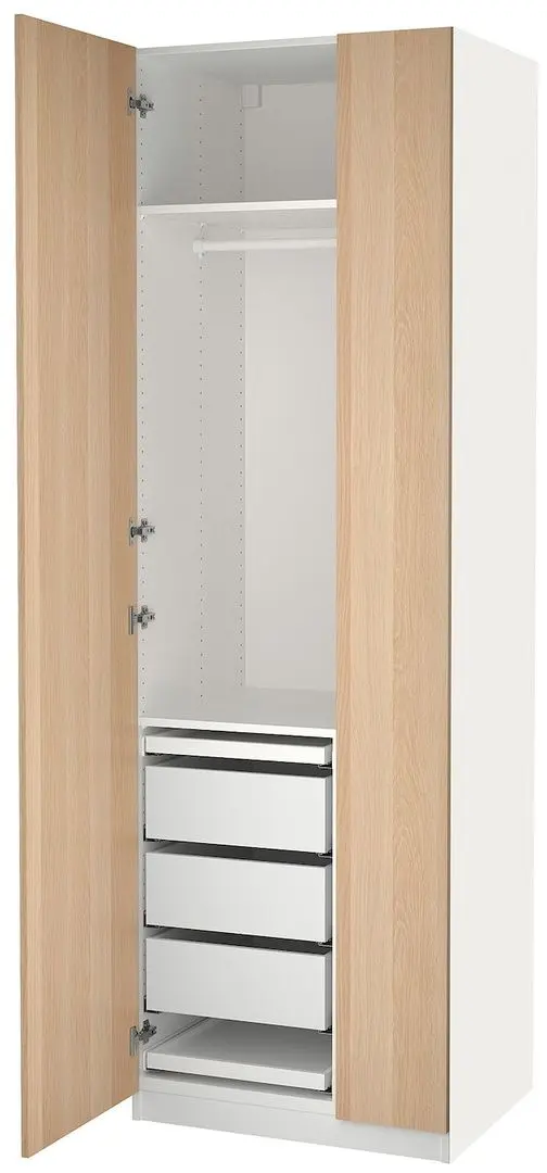 Dulap Ikea Pax/Forsand bare/rafturi/sertare 75x60x236 (Alb/Aspect Stejar Antichizat)