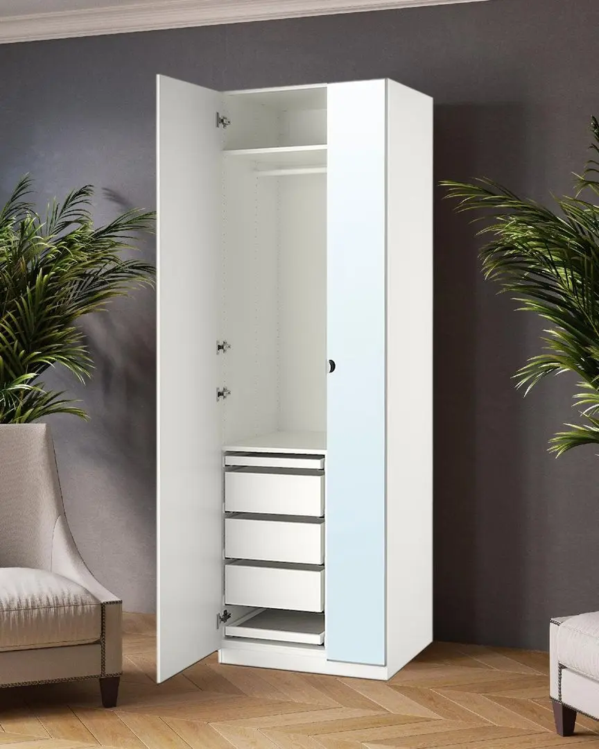 Dulap Ikea Pax/Forsand/Vikedal sertare/raft/bara 75x60x236 (Alb/Oglinda)