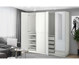 Шкаф Ikea Pax/Grimo/Aheim полки/штанги/ящики/корзины/зеркало 200x60x236 (Белый)