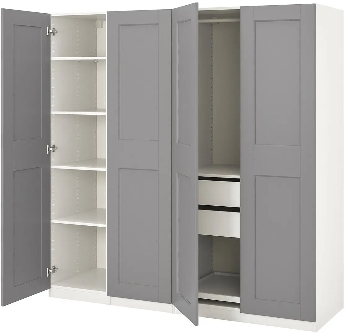 Dulap Ikea Pax/Grimo rafturi/bare/sertare 200x60x201 (Alb/Gri)