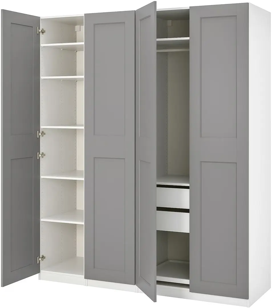 Dulap Ikea Pax/Grimo rafturi/bare/sertare 200x60x236 (Alb/Gri)