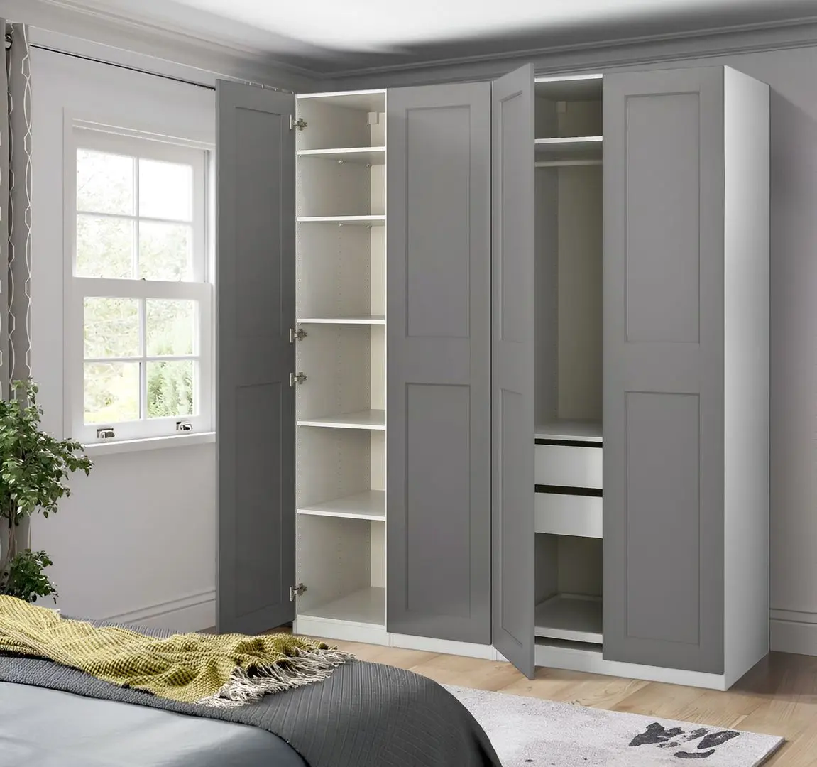 Dulap Ikea Pax/Grimo rafturi/bare/sertare 200x60x236 (Alb/Gri)