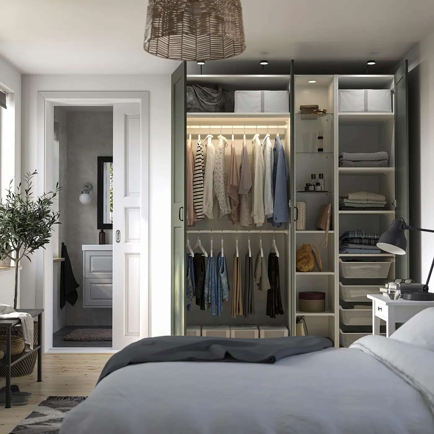 Dulap Ikea Pax/Grimo rafturi/bare/cosuri/etajera 185x60x236 (Alb/Gri-verde) - 2