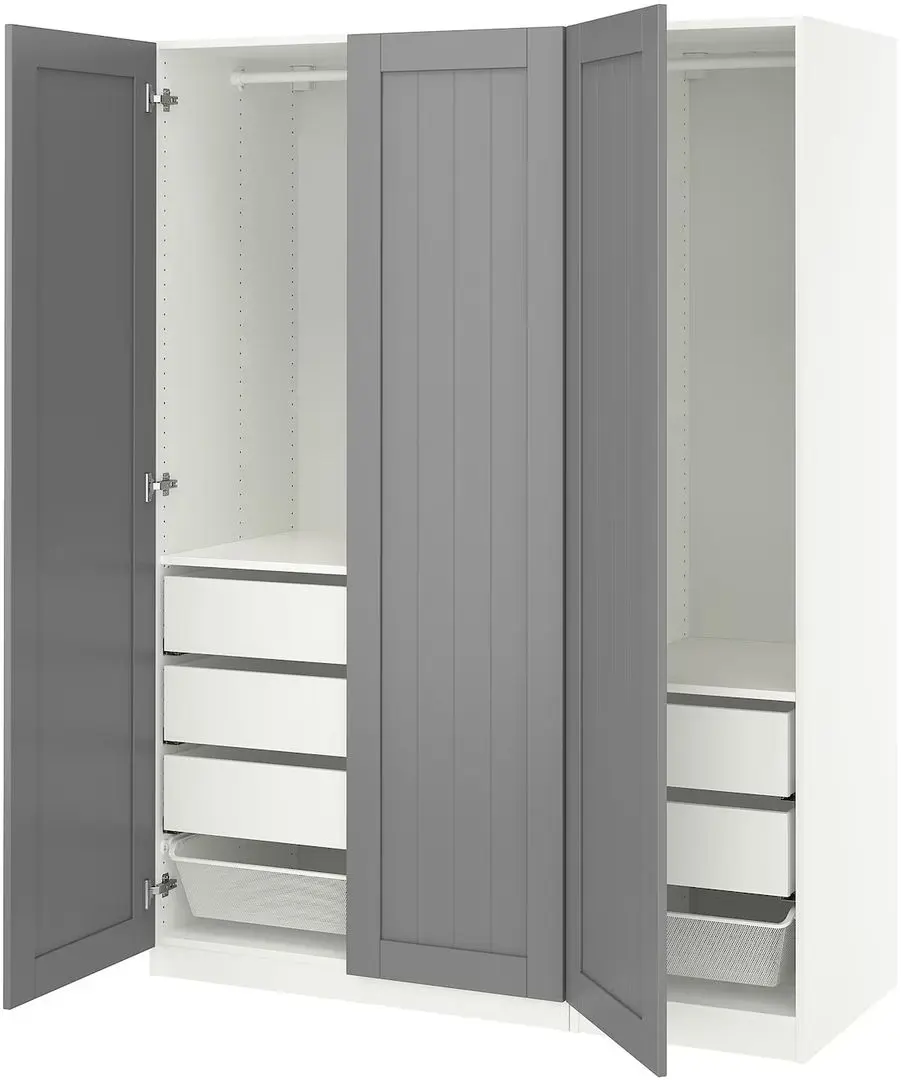 Dulap Ikea Pax/Gullaberg raft/bare/sertare/cosuri 150x60x201 (Alb/Gri)