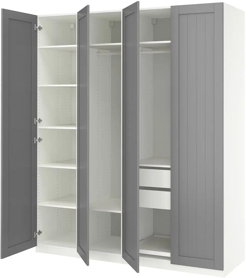 Dulap Ikea Pax/Gullaberg rafturi/bare/sertare 200x60x236 (Alb/Gri)