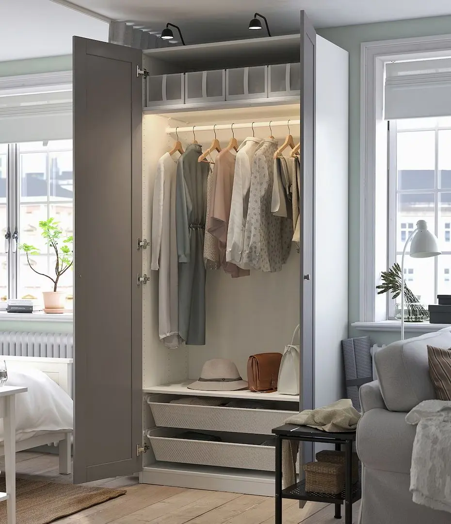 Dulap Ikea Pax/Gullaberg rafturi/bara/cosuri 100x60x236 (Alb/Gri)