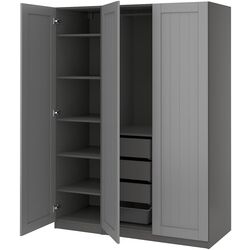Шкаф Ikea Pax/Gullaberg полки/штанга/ящики/корзина 150x60x201 (Тёмно-серый/Серый) Thumb