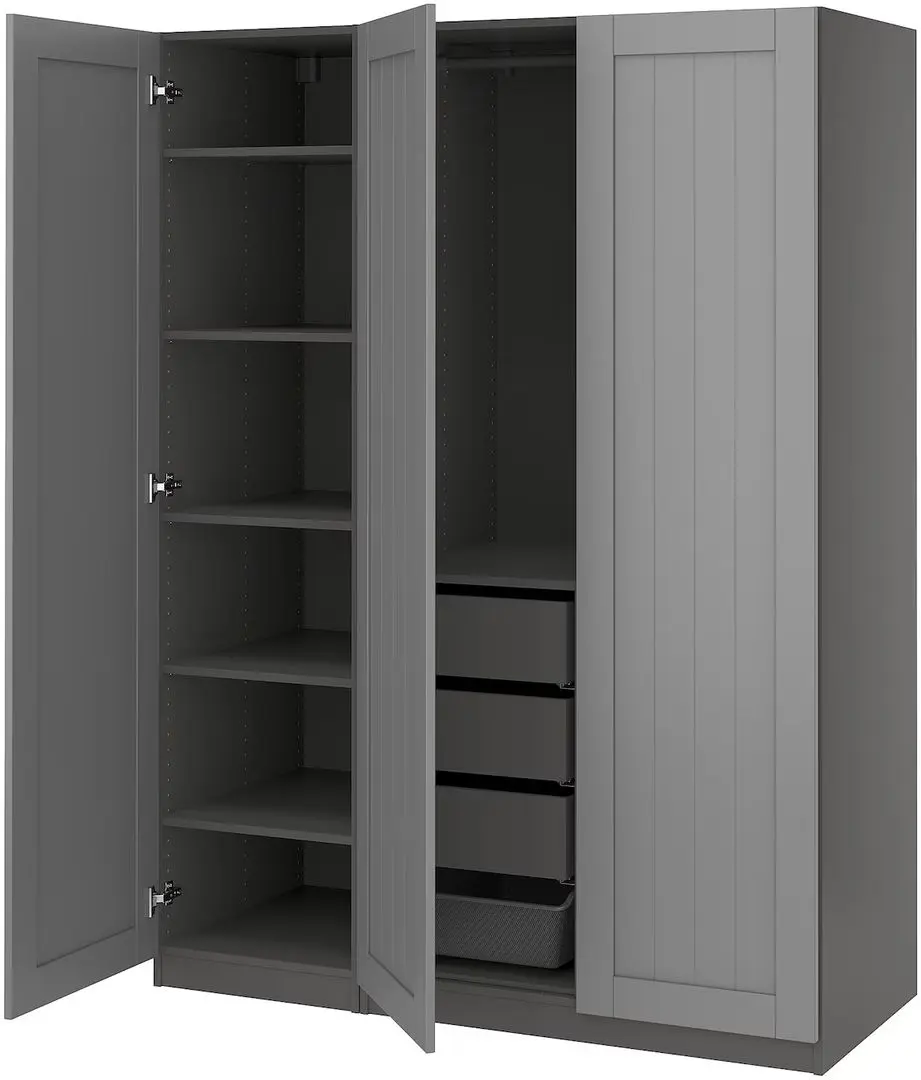 Шкаф Ikea Pax/Gullaberg полки/штанга/ящики/корзина 150x60x201 (Тёмно-серый/Серый)