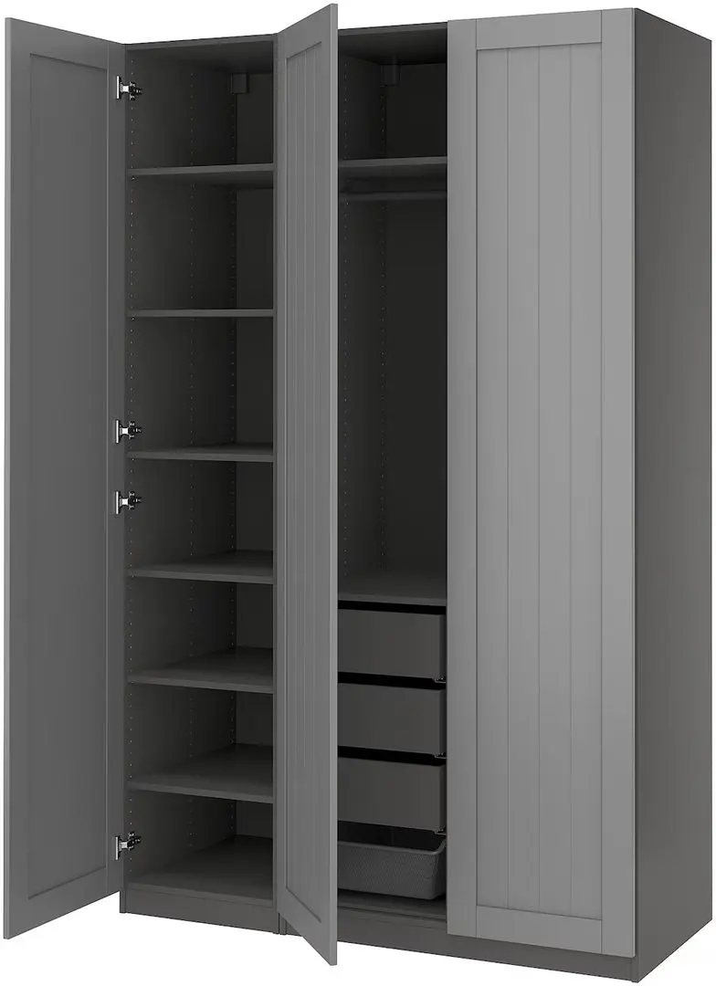 Dulap Ikea Pax/Gullaberg rafturi/bara/sertare/cos 150x60x236 (Gri inchis/Gri)