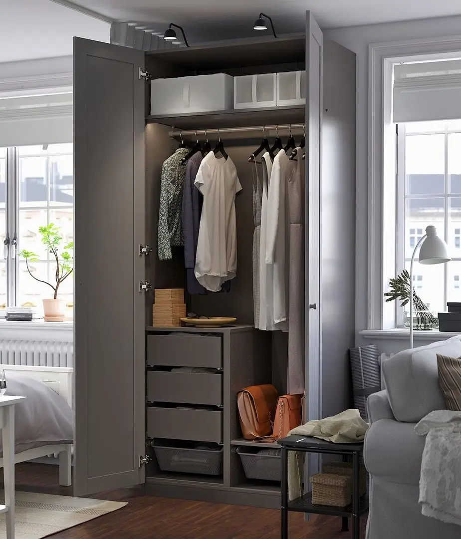 Dulap Ikea Pax/Gullaberg rafturi/bara/sertare/cosuri 100x60x236 (Gri inchis/Gri)