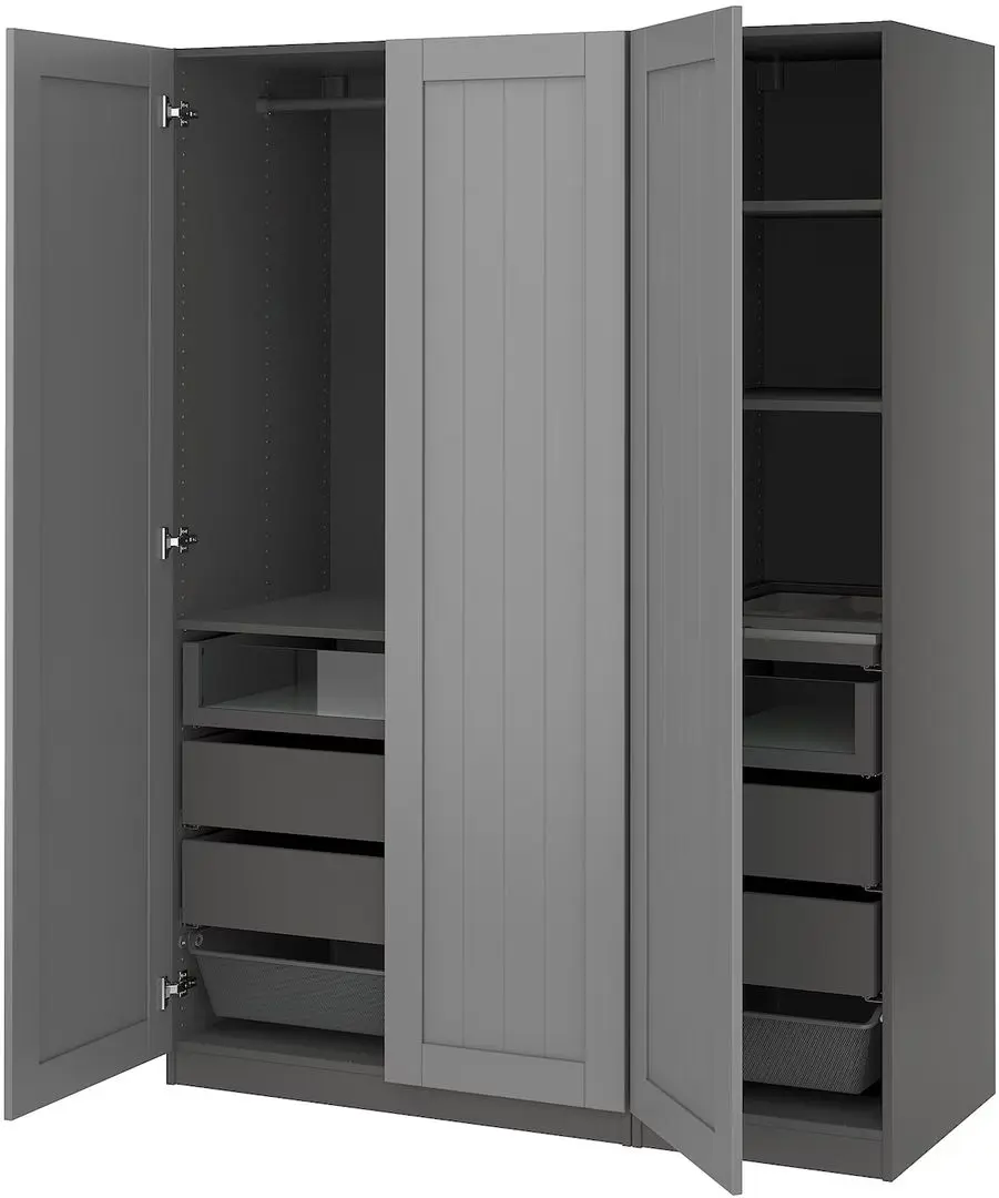 Dulap Ikea Pax/Gullaberg rafturi/bara/sertare/cosuri 150x60x201 (Gri inchis/Gri)