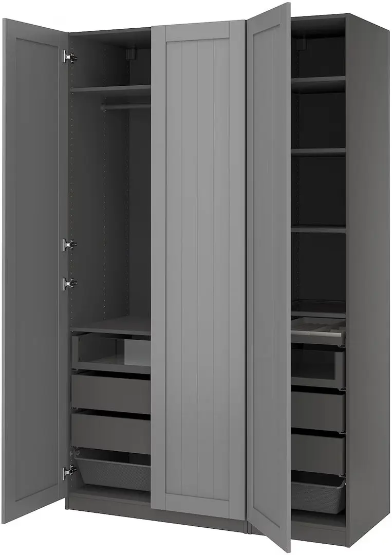 Dulap Ikea Pax/Gullaberg rafturi/bara/sertare/cosuri 150x60x236 (Gri inchis/Gri)