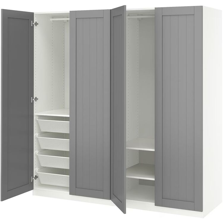 Шкаф Ikea Pax/Gullaberg полки/штанги/корзины 200x60x201 (Белый/Серый)