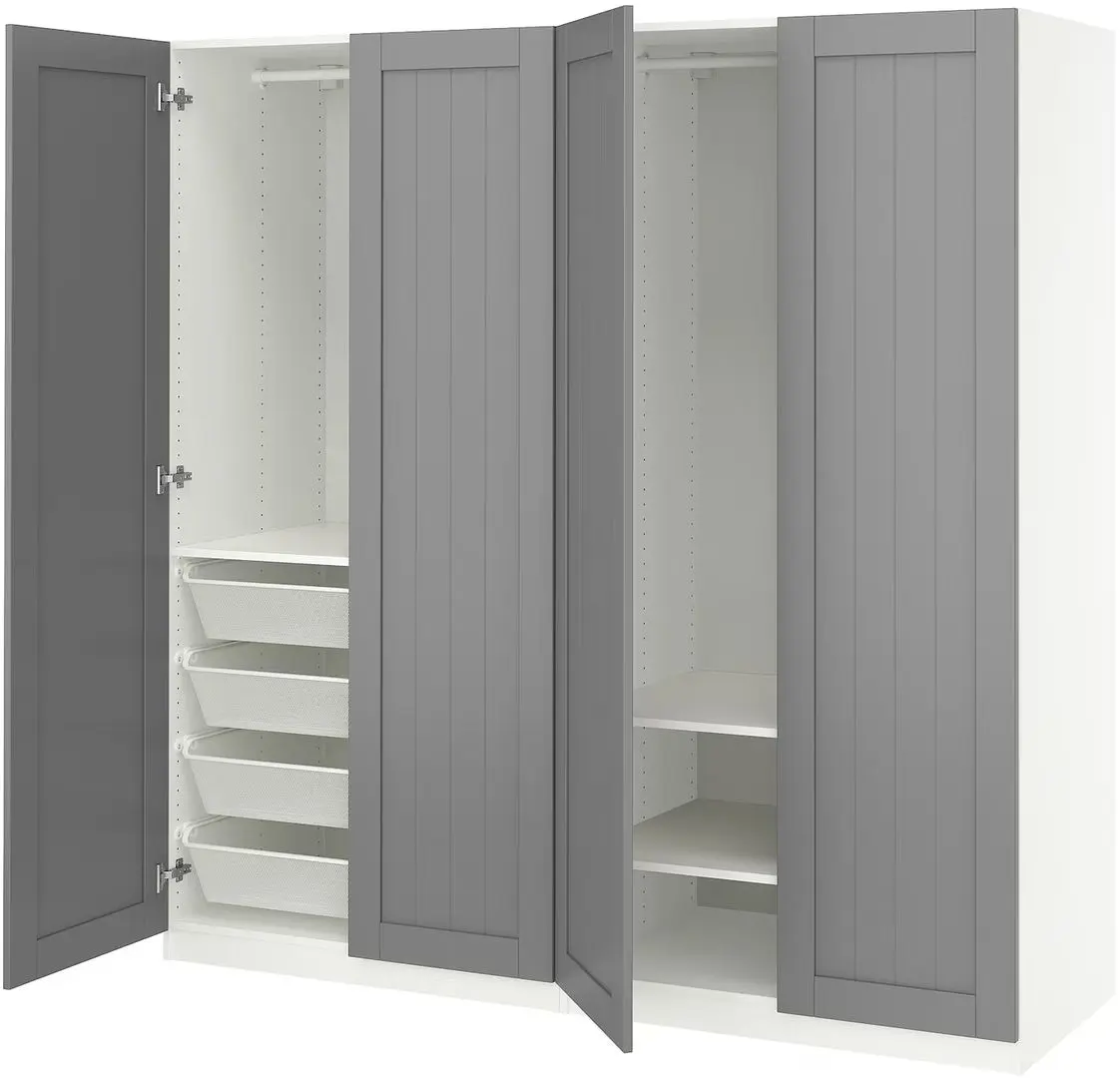 Dulap Ikea Pax/Gullaberg rafturi/bare/cosuri 200x60x201 (Alb/Gri)