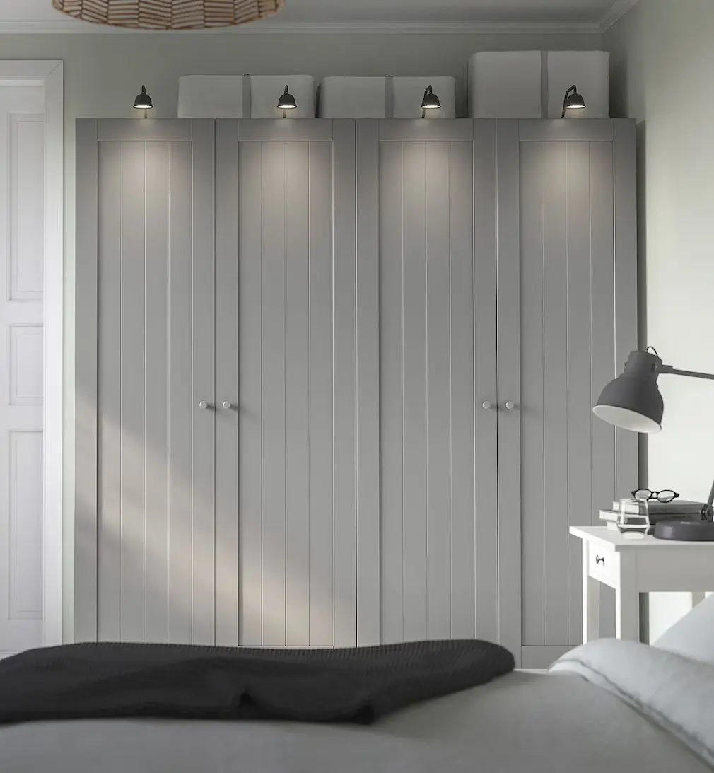 Dulap Ikea Pax/Gullaberg rafturi/bare/sertare 200x60x201 (Alb/Gri)