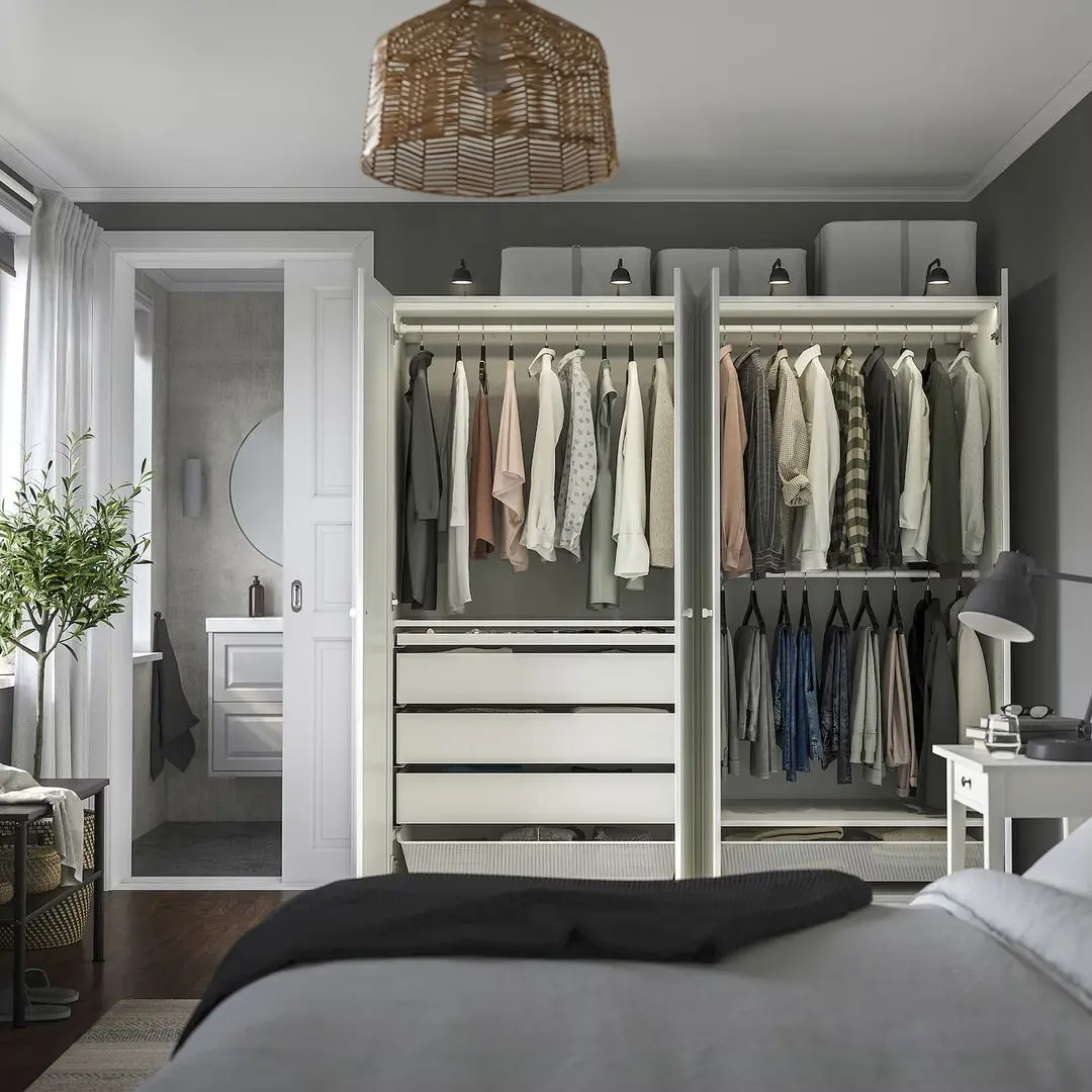 Dulap Ikea Pax/Gullaberg rafturi/bare/sertare/cosuri 200x60x201 (Alb)