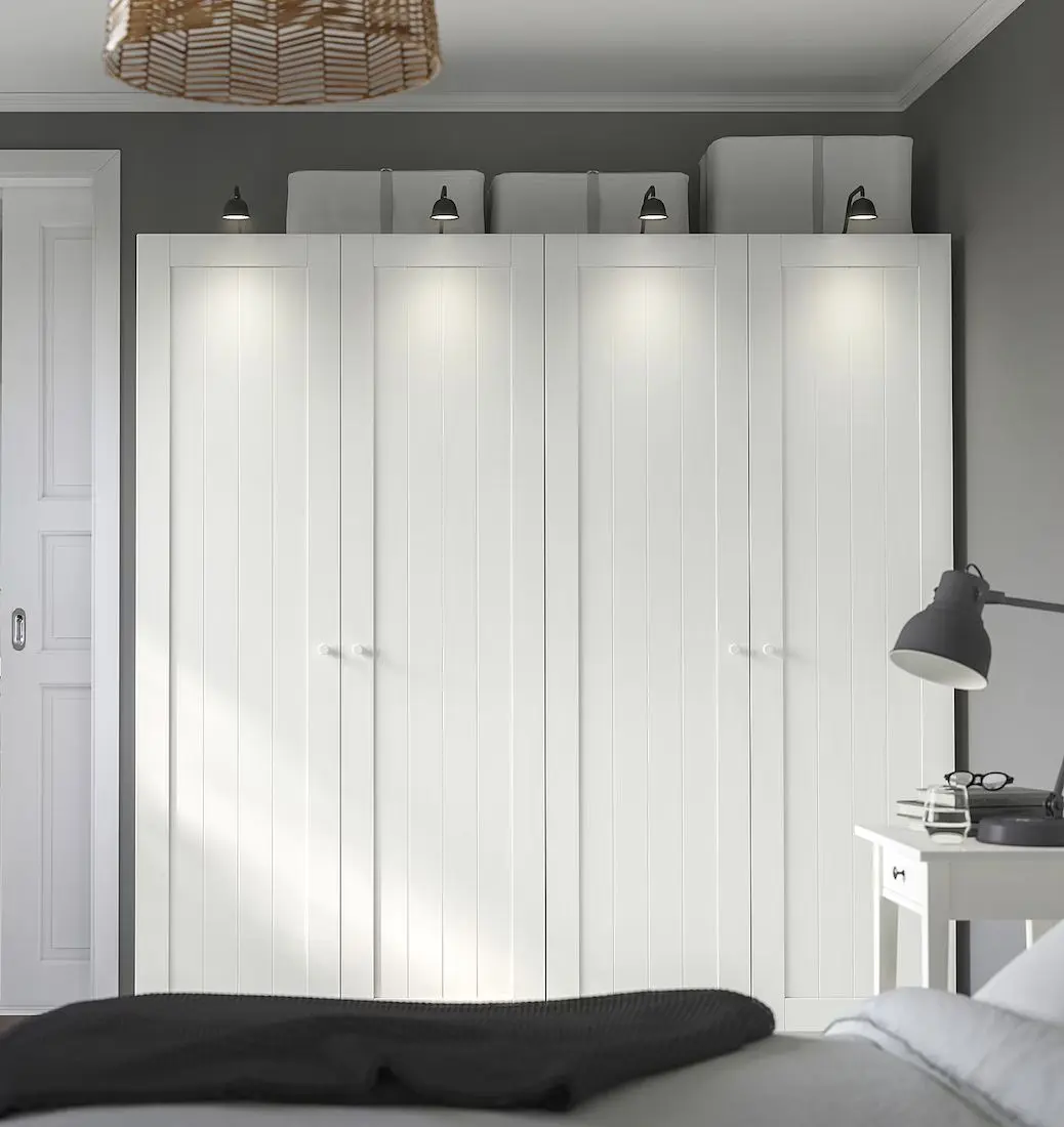 Dulap Ikea Pax/Gullaberg rafturi/bare/sertare/cosuri 200x60x201 (Alb)