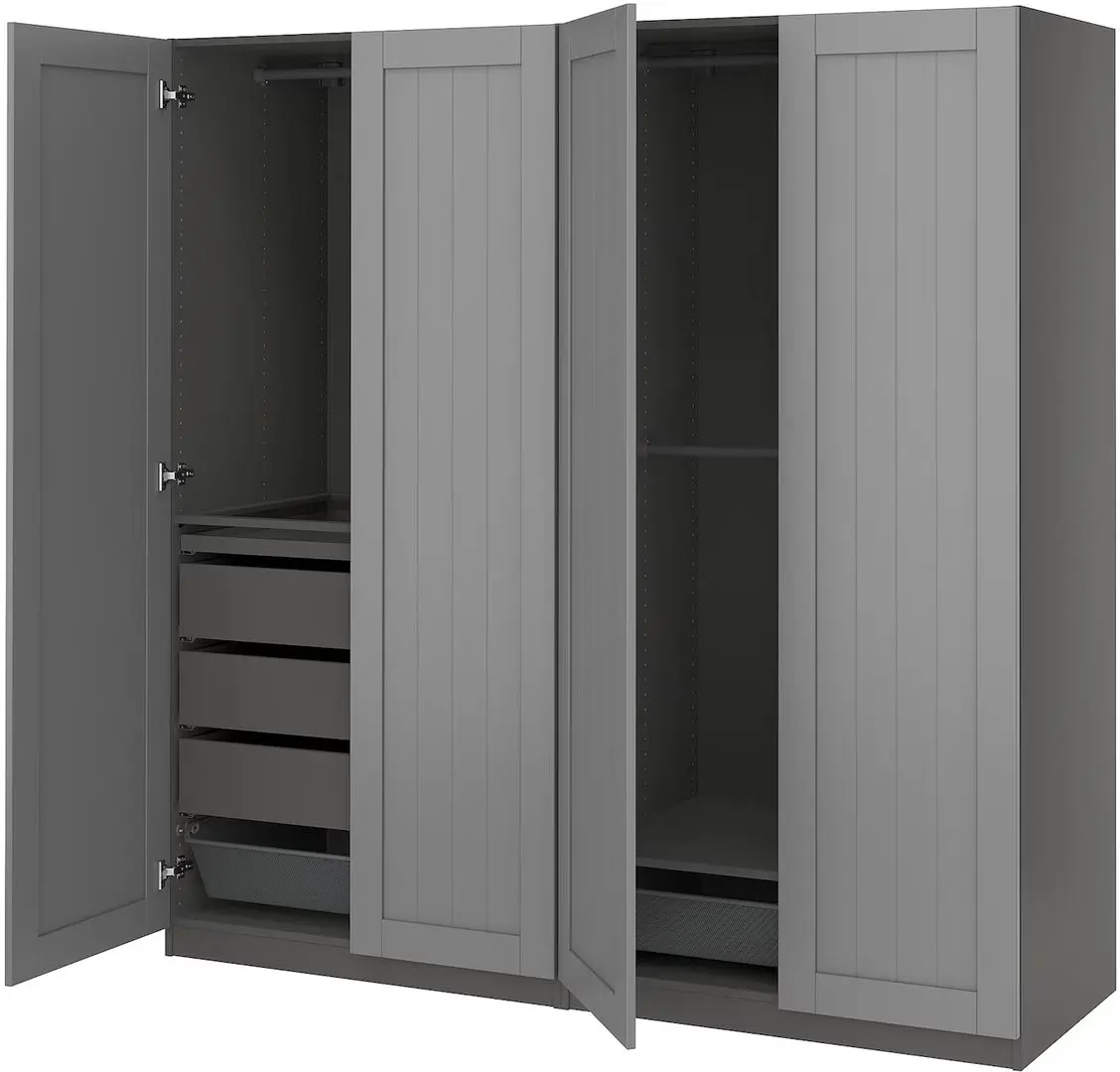 Dulap Ikea Pax/Gullaberg rafturi/bare/sertare/cosuri 200x60x201 (Gri inchis/Gri)