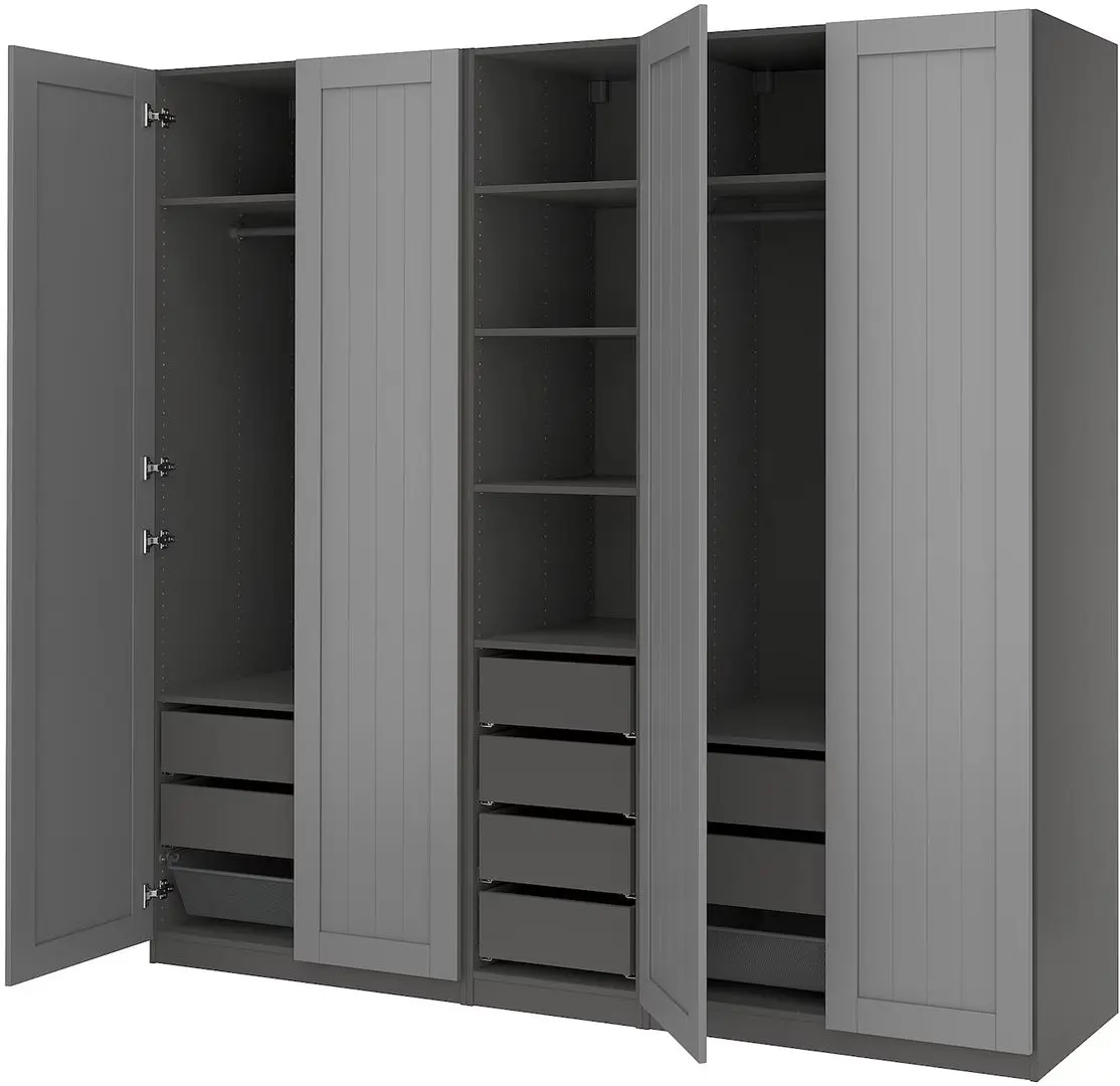 Dulap Ikea Pax/Gullaberg rafturi/bare/sertare/cosuri 250x60x236 (Gri inchis/Gri)