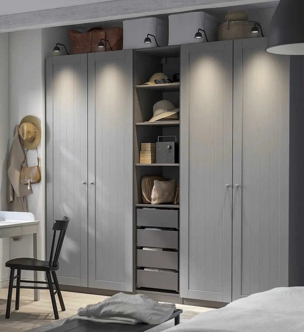 Dulap Ikea Pax/Gullaberg rafturi/bare/sertare/cosuri 250x60x236 (Gri inchis/Gri)