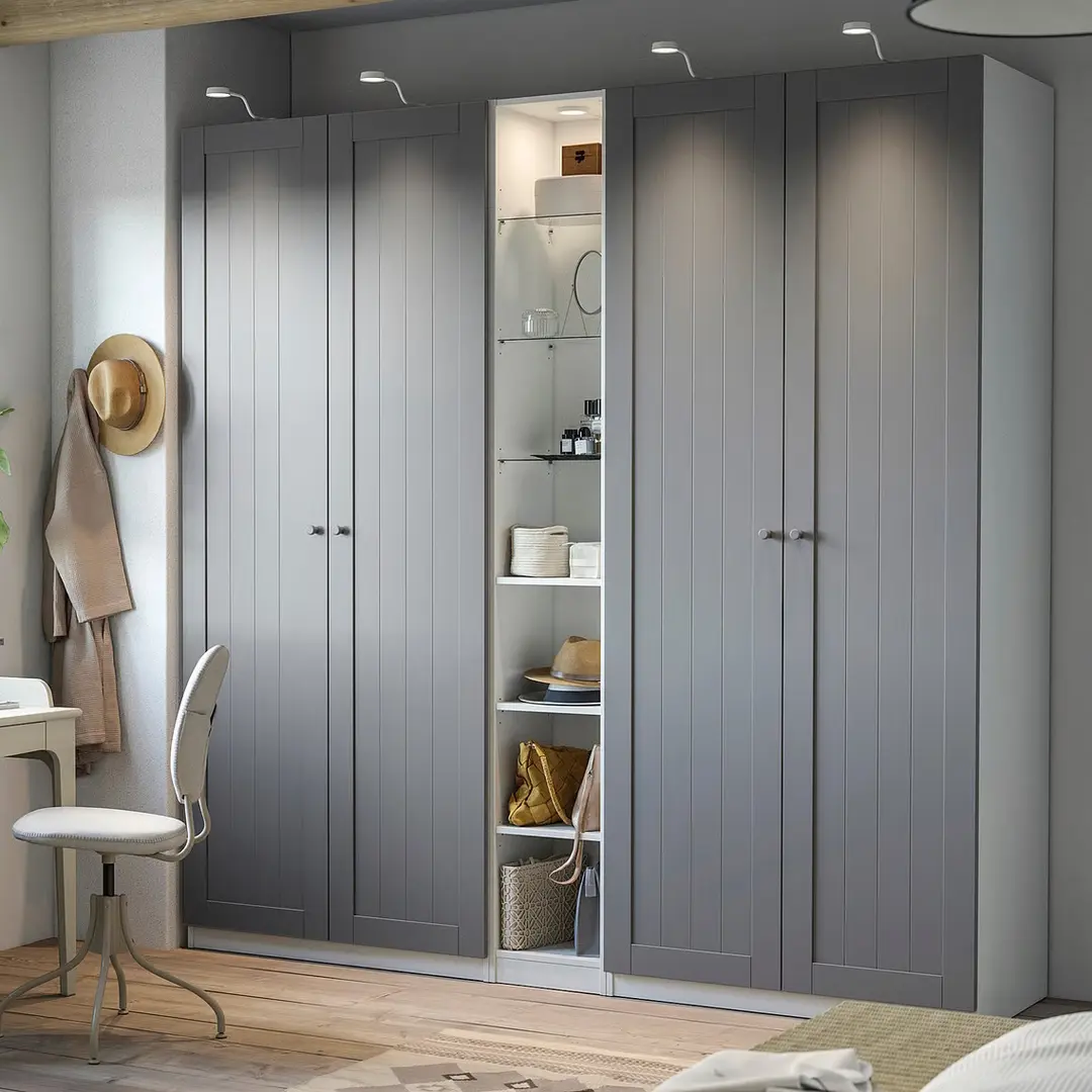 Dulap Ikea Pax/Gullaberg rafturi/bare/sertare/cosuri/etajera 235x60x236 (Gri/Alb)