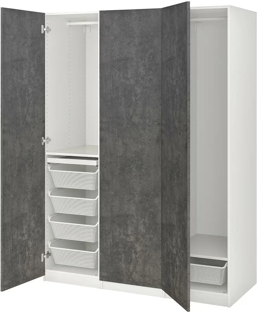 Dulap Ikea Pax/Kallviken rafturi/bare/sertare/cosuri 150x60x201 (Alb/Gri inchis Aspect Beton)