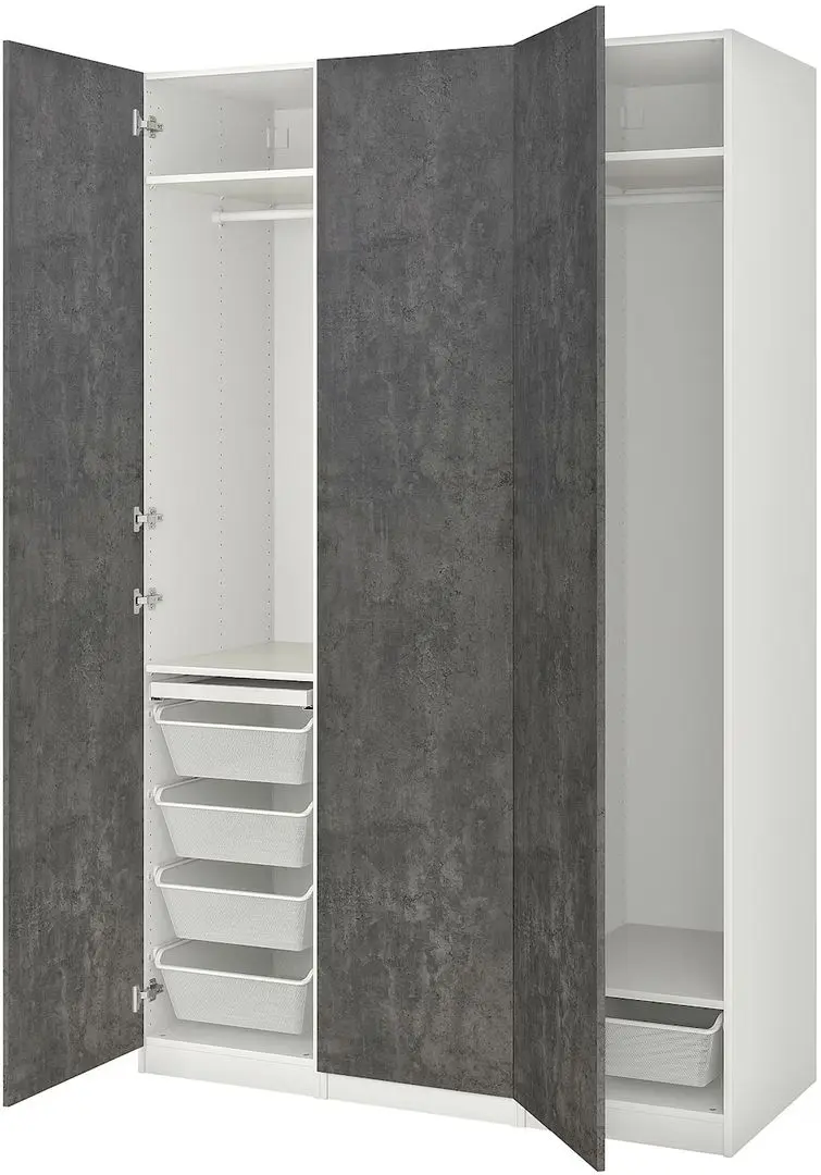 Шкаф Ikea Pax/Kallviken полки/штанги/ящики/корзины 150x60x236 (Белый/Тёмно-серый Под Бетон) - 2