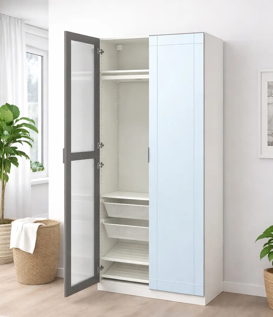 Dulap Ikea Pax/Kammartorp rafturi/bara/cosuri/polite incaltaminte/oglinzi 100x38x236 (Alb)