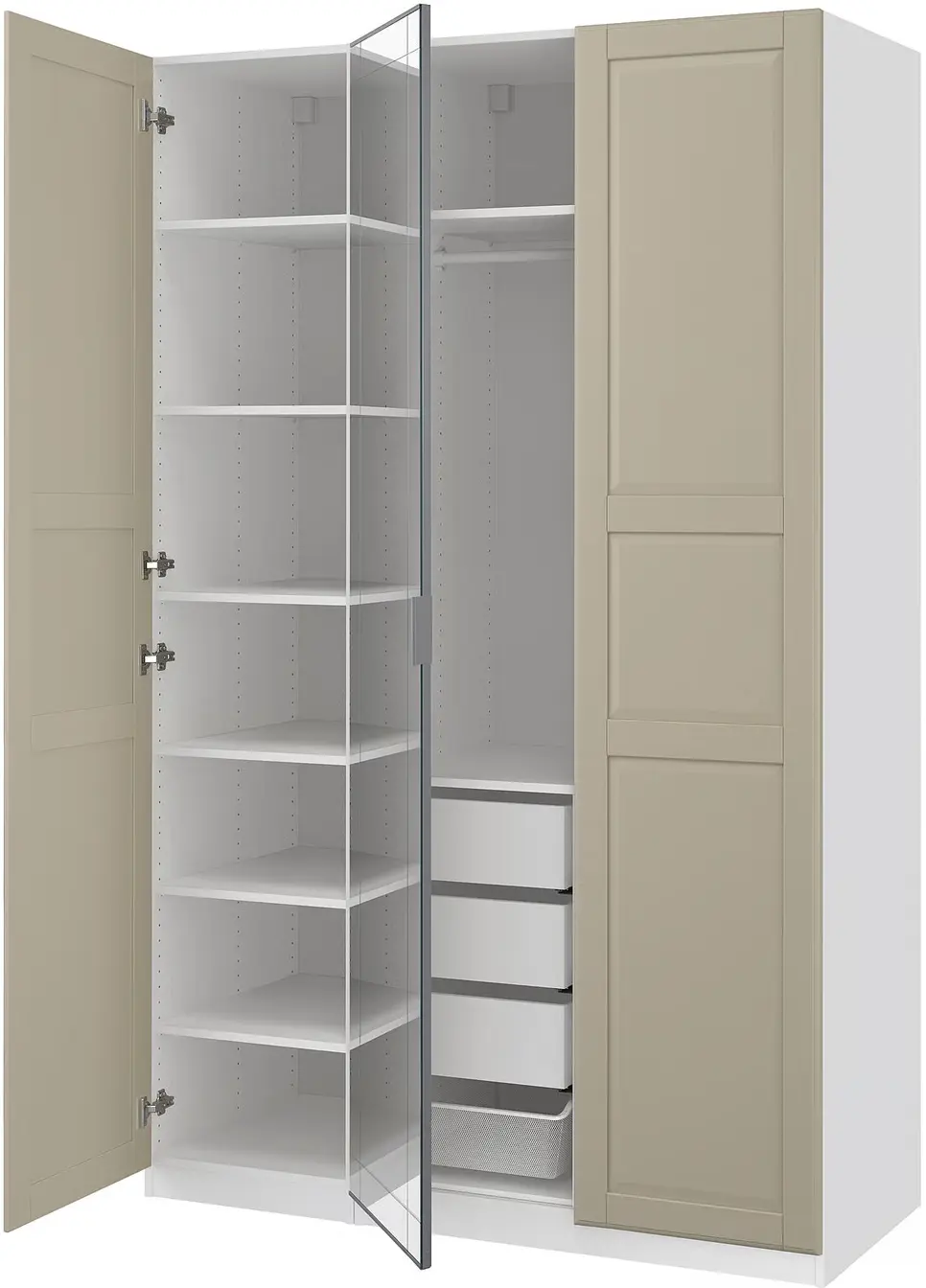 Dulap Ikea Pax/Kammartorp/Tyssedal rafturi/bara/sertare/cos/oglinda 150x66x236 (Alb/Gri-bej) - 3