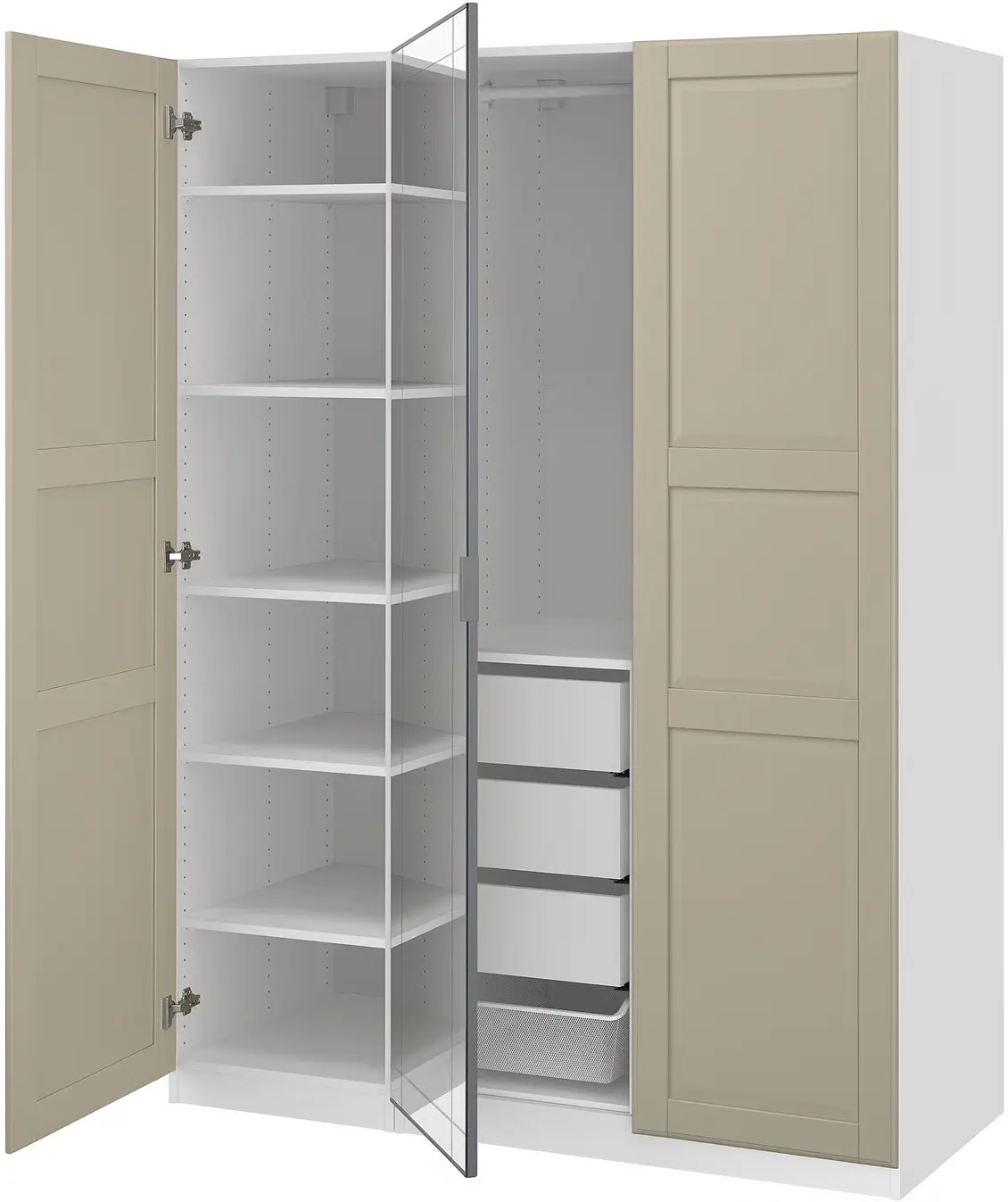 Dulap Ikea Pax/Kammartorp/Tyssedal rafturi/bara/sertare/cos/oglinda 150x66x201 (Alb/Gri-bej) - 3